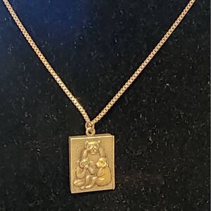 Vintage Figural Locket Necklace Monkey See Hear Speak No Evil Metal Pendant